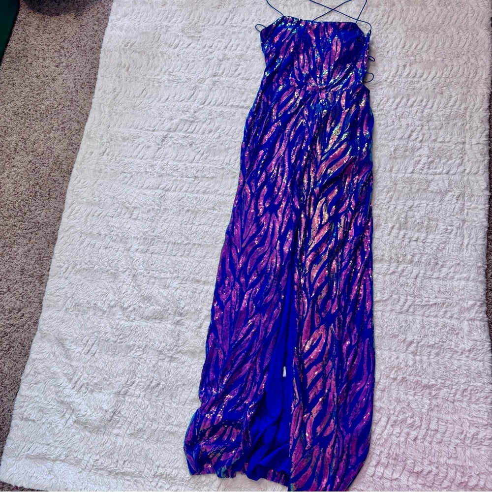Next Up Blue & pin Iridescent Sequin Mermaid Size 11/12 Prom Maxi Mermaidcore - Picture 7 of 7